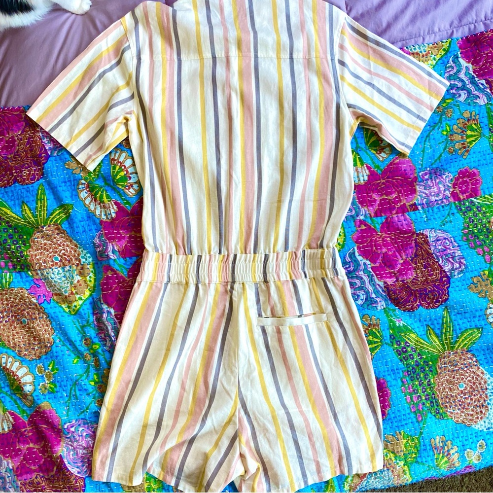 NWT ASOS Design Striped Short Sleeve Zip Up One Piece Romper - Picture 7 of 9